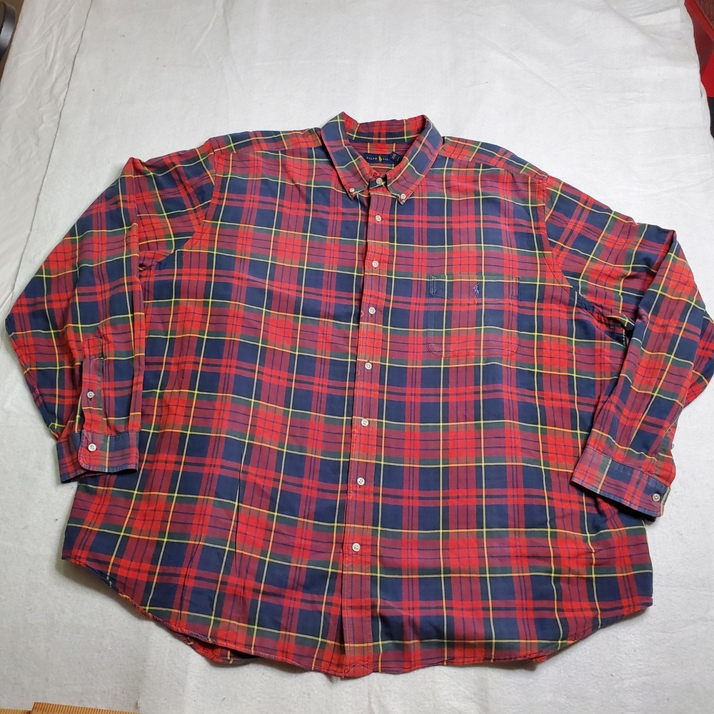 Polo Ralph Lauren Mens Button Down Shirt Red Plaid Long Sleeve Size 4XB